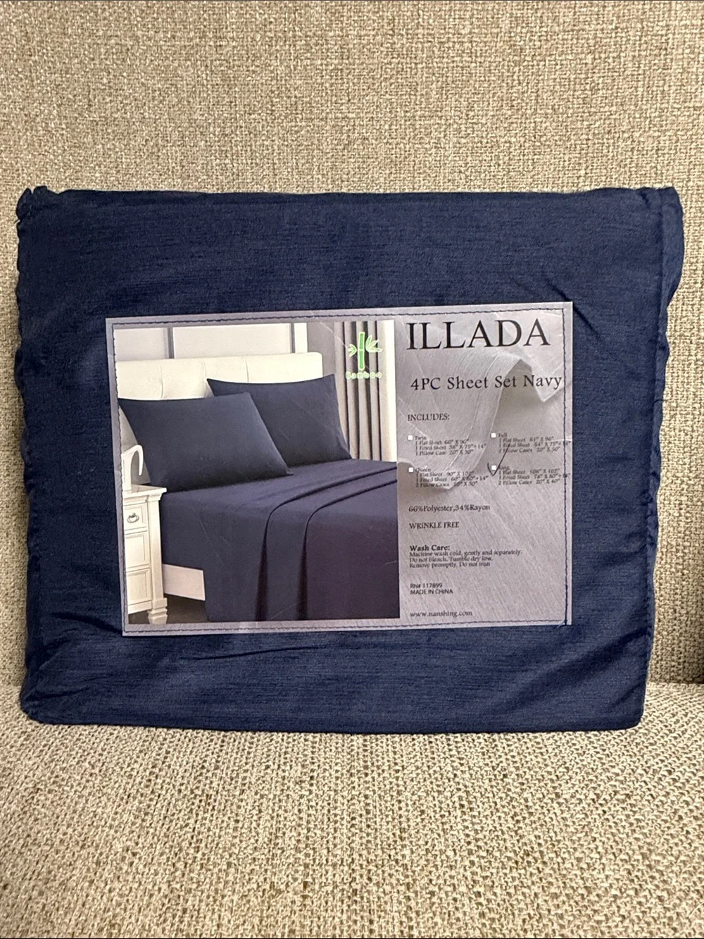 Nanshing Illada King Bamboo Blend Sheet Set Navy Blue 4 PC NWT